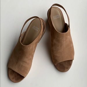 Eileen Fisher Tan Sues Block Heal Sandals sz 9